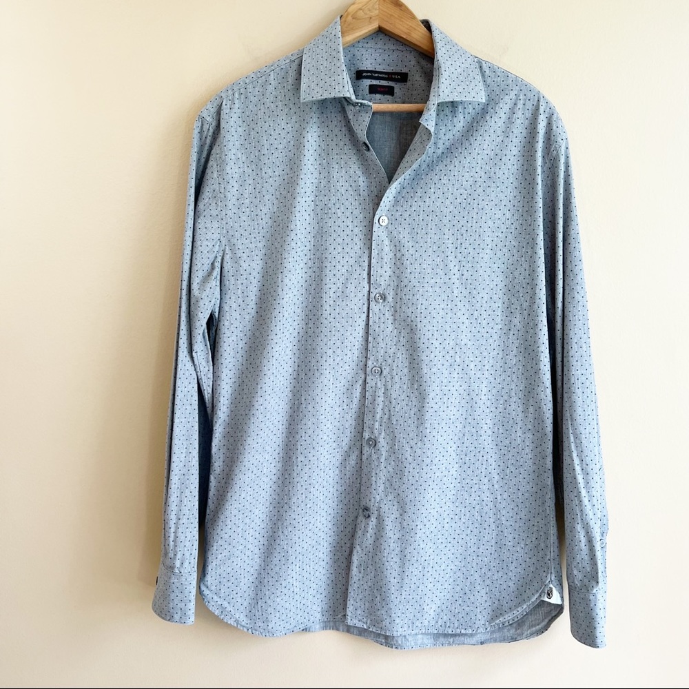 JOHN VARVATOS men’s gray dress shirt mini black stars SLIM FIT 15 32/33 - Picture 2 of 8